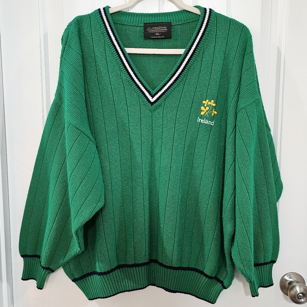 Crafton Knitwear Ireland Embroidered Pullover Sweater Mens Size Xlarge